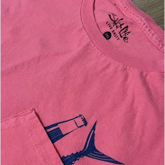 Salt Life NWOT 2XL Mens Shirt Pink Salmon Blue - Picture 4 of 6